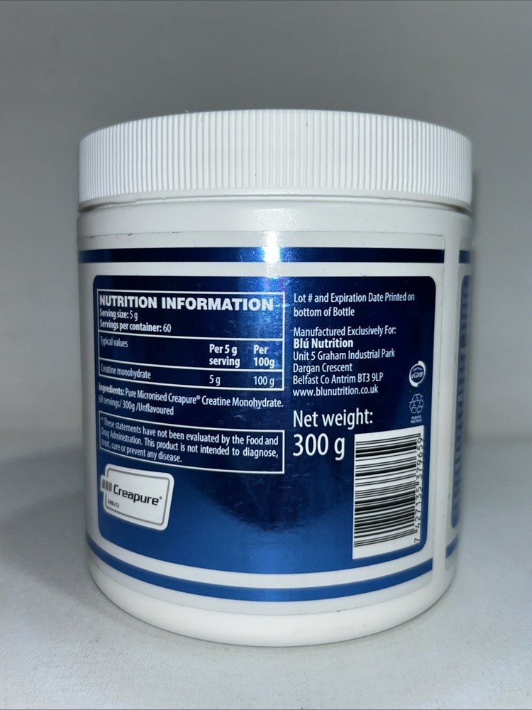 Sealed Blu Nutrition Creatine, Unflavored 300 G