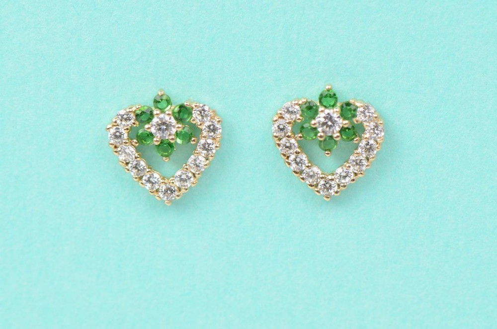 14K Yellow Gold Stud Heart Shape CZ Stud Earrings