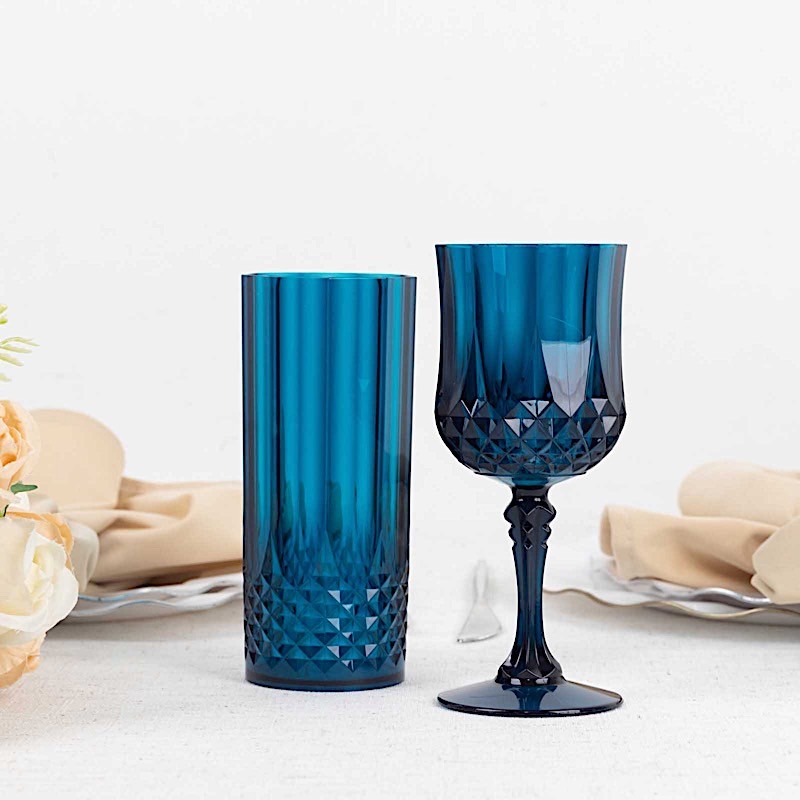 6 Navy Blue 14 oz Crystal Plastic Drinking Glasses Party Events Tableware