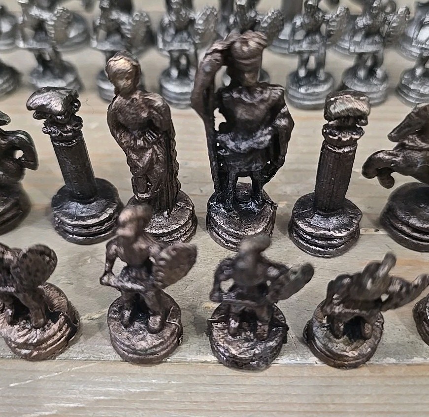 Solid Cast Metal Roman Chess Pieces - Complete 32pc Set - Elephant Rooks