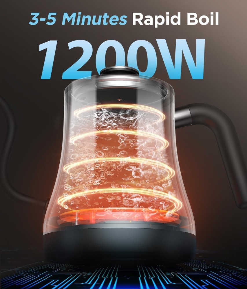 Gooseneck Electric Kettle ±1℉ Temp Control & Mute Mode, 0.8L Precision Kettle