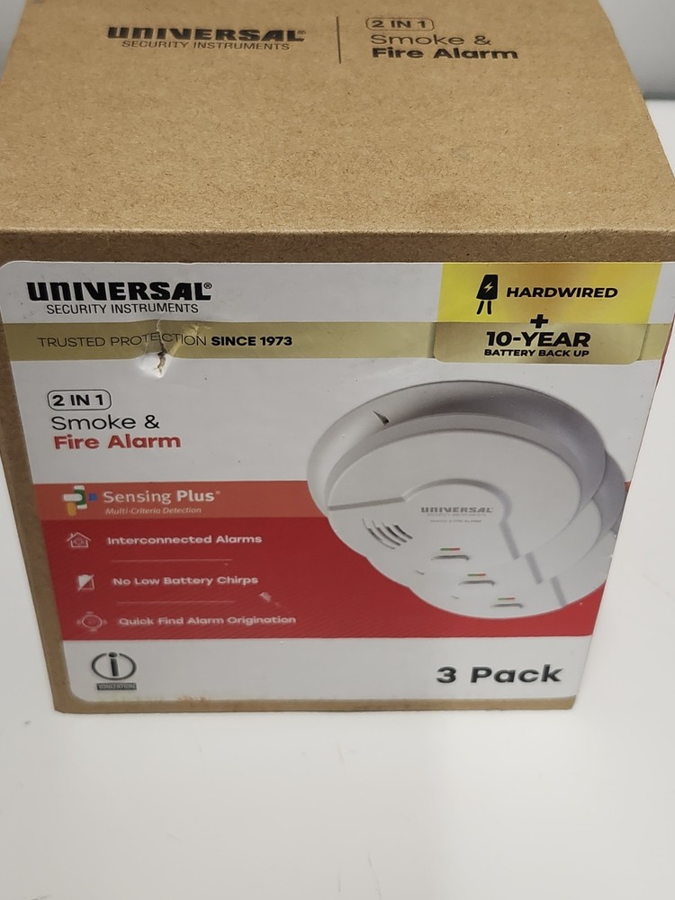 Universal Security 3 Pack Hardwired Smoke Detector W/ Ionization Sensor