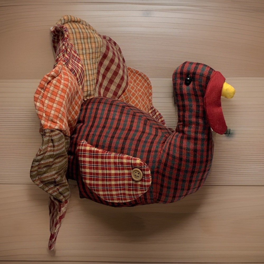 Patchwork Stuffed Turkey Shelf Sitter/Centerpiece 13 in.