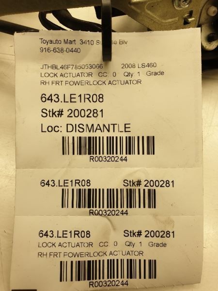 2008 LEXUS LS460 PASSENGER SIDE FRONT DOOR LOCK ACTUATOR ASSEMBLY
