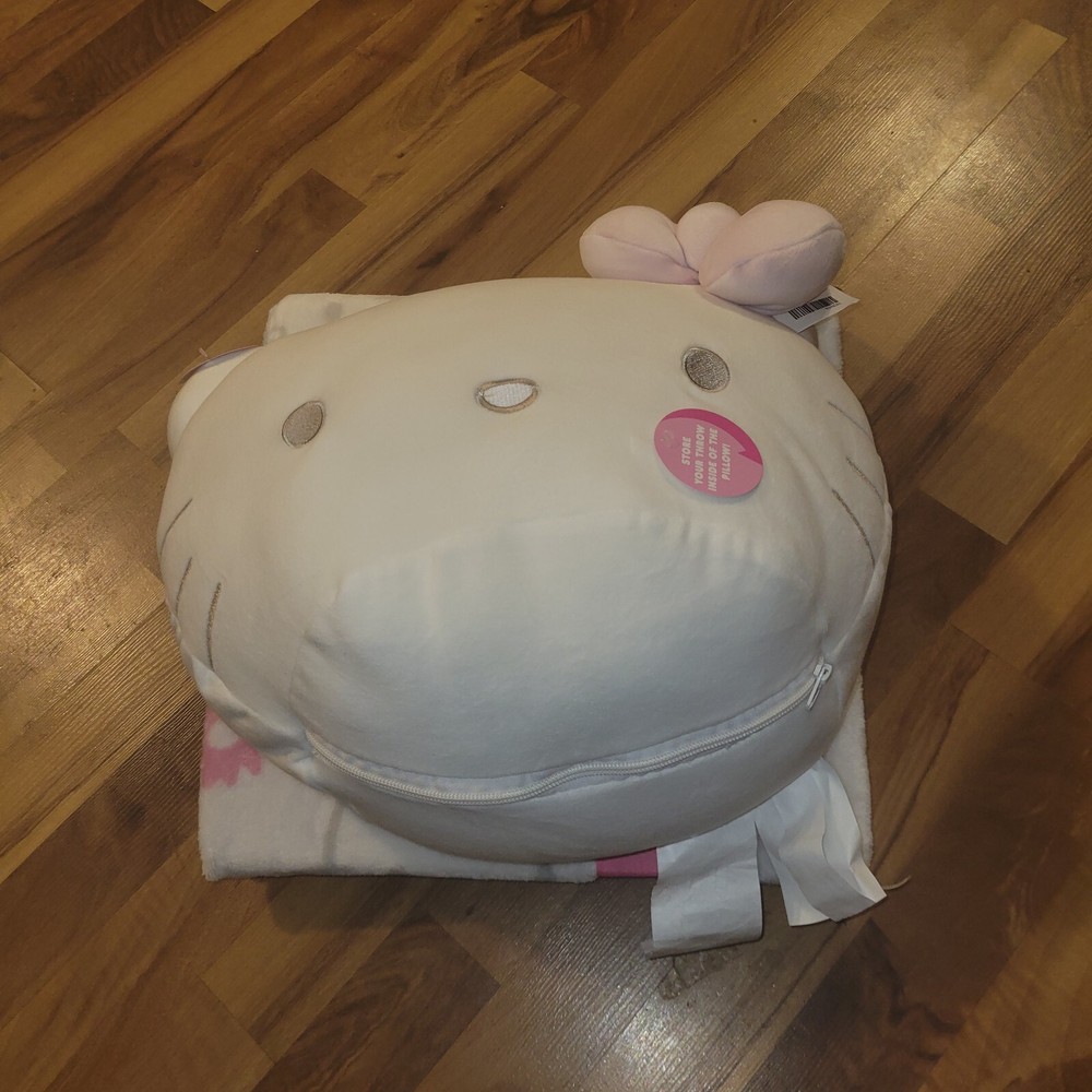 Hello Kitty White & Pink Super Squishy Storage Pillow Plush & Throw Blanket Set