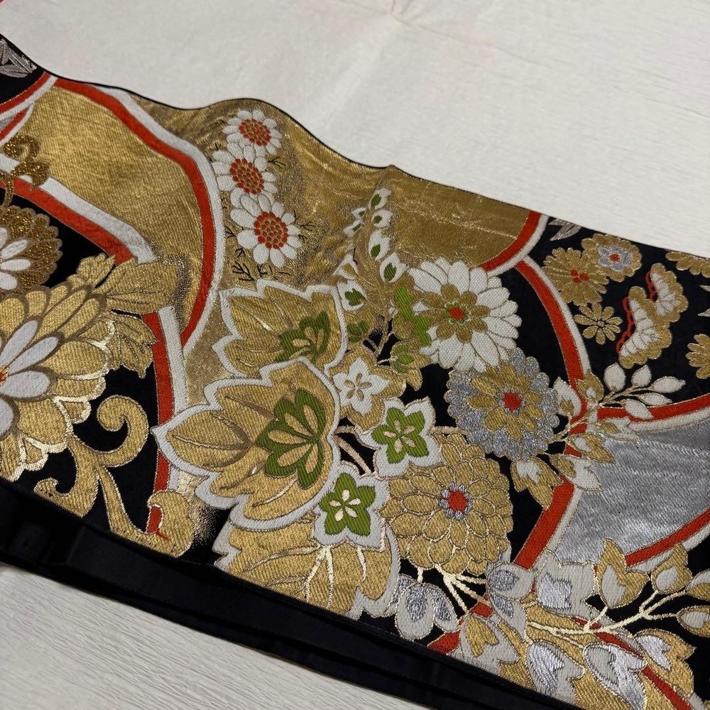 Antique bag obi large flower pattern