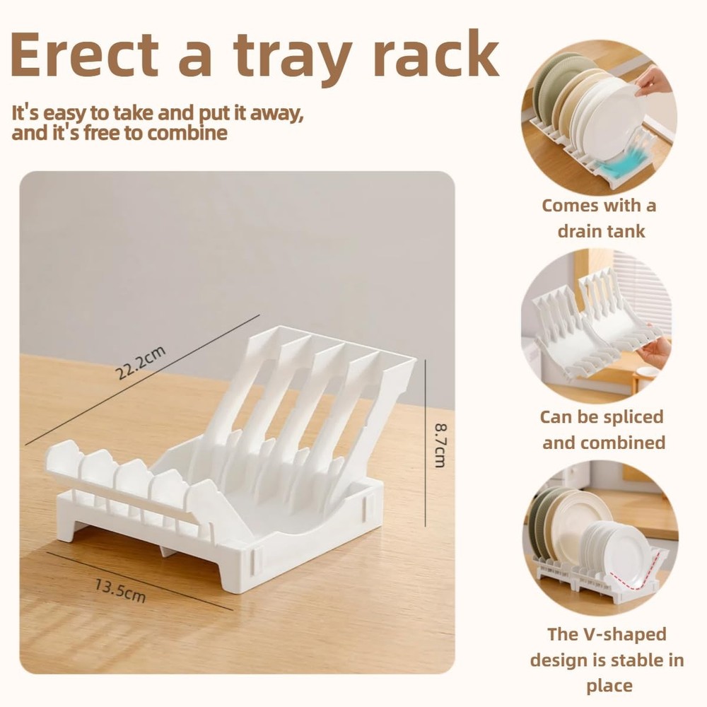 Dish racks for kitchen counter with water tray, Plate organizer White