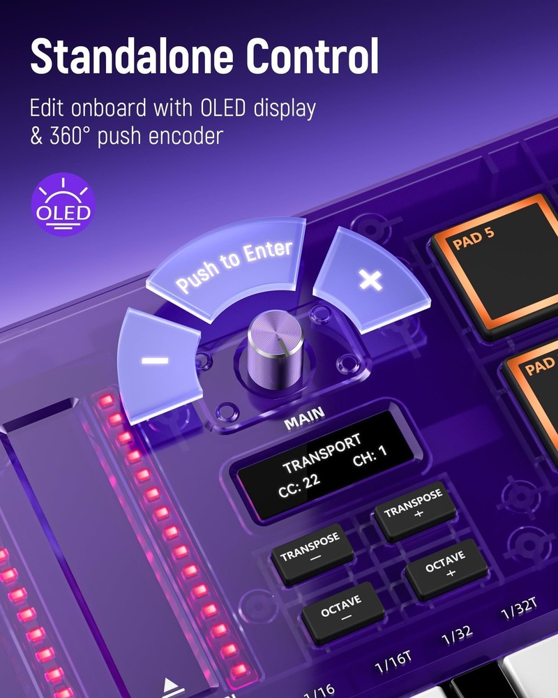 Synido 25 Key USB MIDI Keyboard Controller with Drum Pads, Professional Mini ...