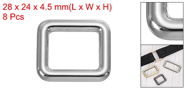 8Pcs 3/4" / 19mm Flat Metal Rectangle Rings Buckle Square Loop Silver