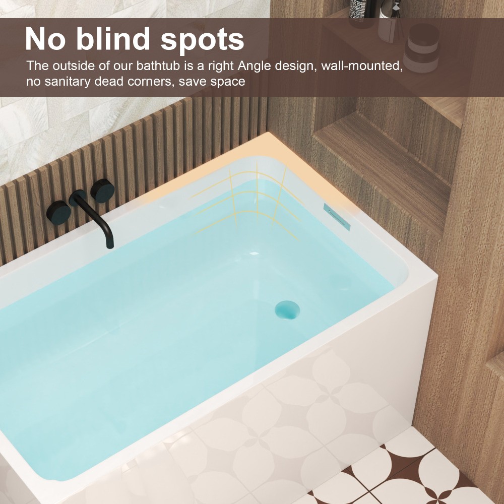 White Rectangular 47x28-inch Acrylic Soaking Tub, Chrome Drain, Easy Clean