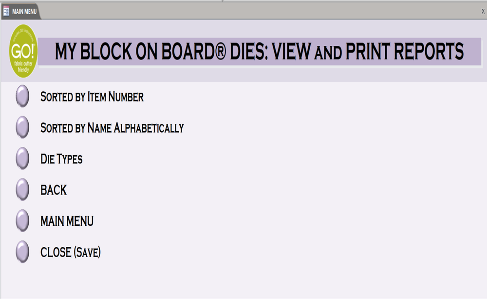 AccuQuilt GO! Accessories, Cutters & Dies Pre-Loaded MS ACCESS Database & Manual