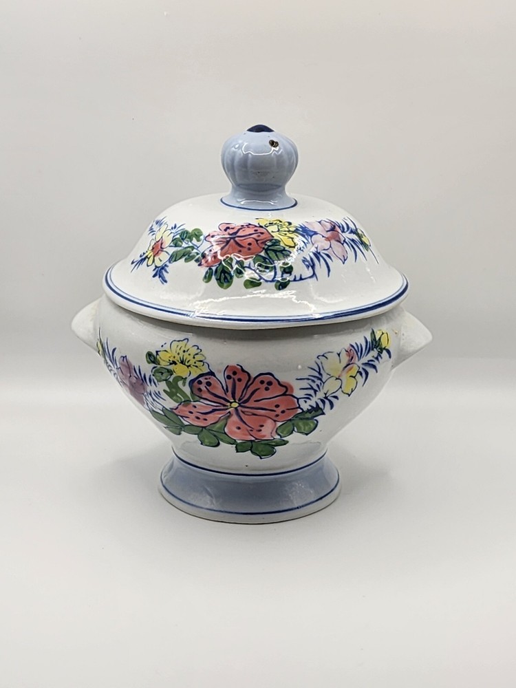 Decorative Kitchen White Blue Floral Ceramic Sugar Bowl With Lid