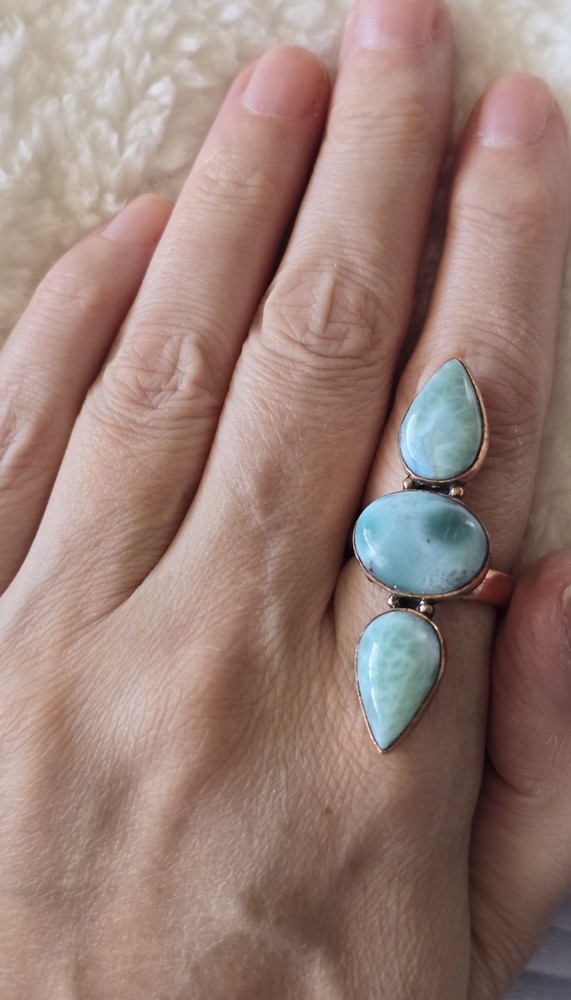Crawler Ring With Larimar In Copper