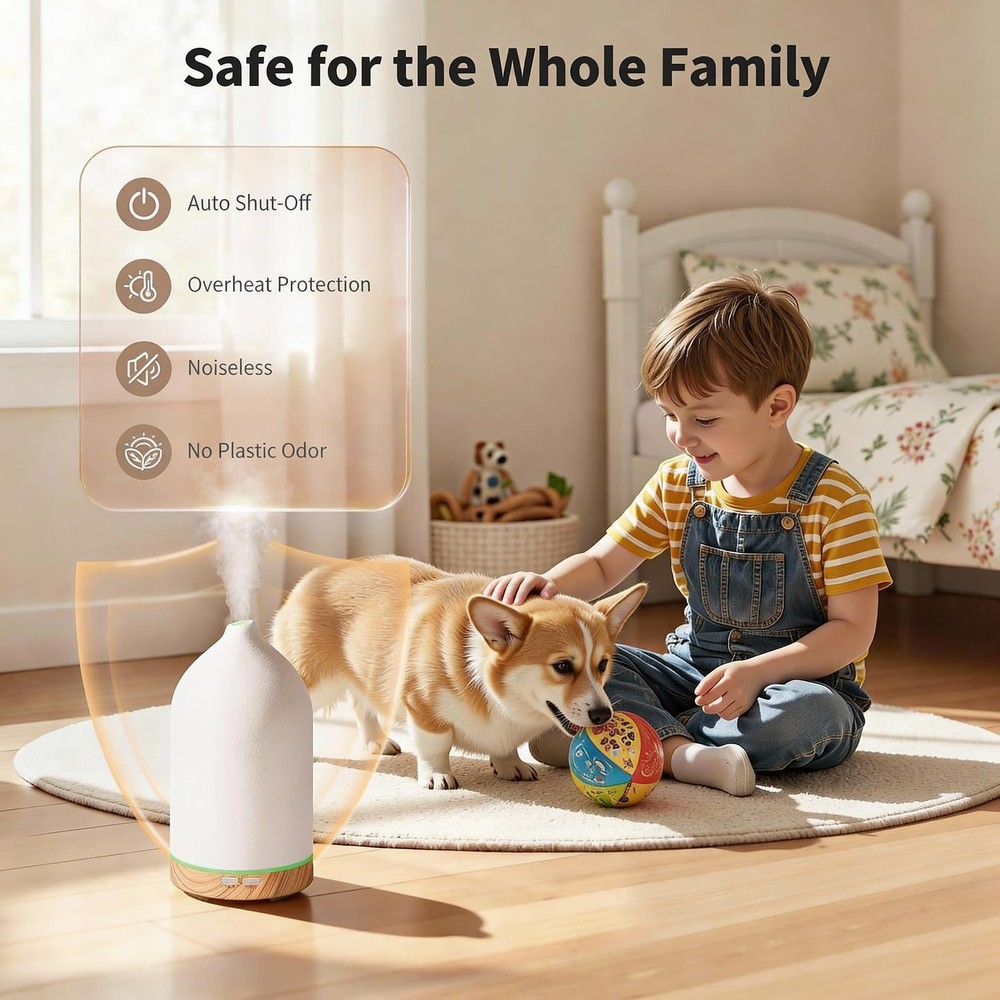 URPOWER 120ML Ceramic Essential Oil Diffuser, 120mL/Medium, White