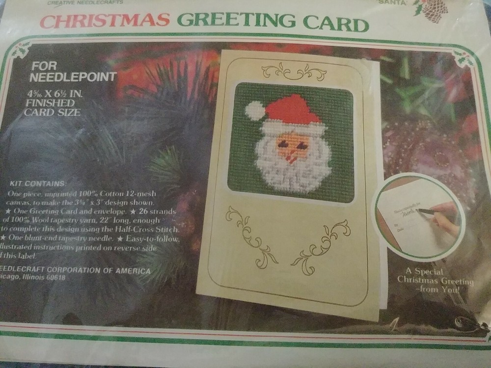 Vtg. WoderArt Creative Needlecrafts Christmas Greeting Card Kits Santa, Tree