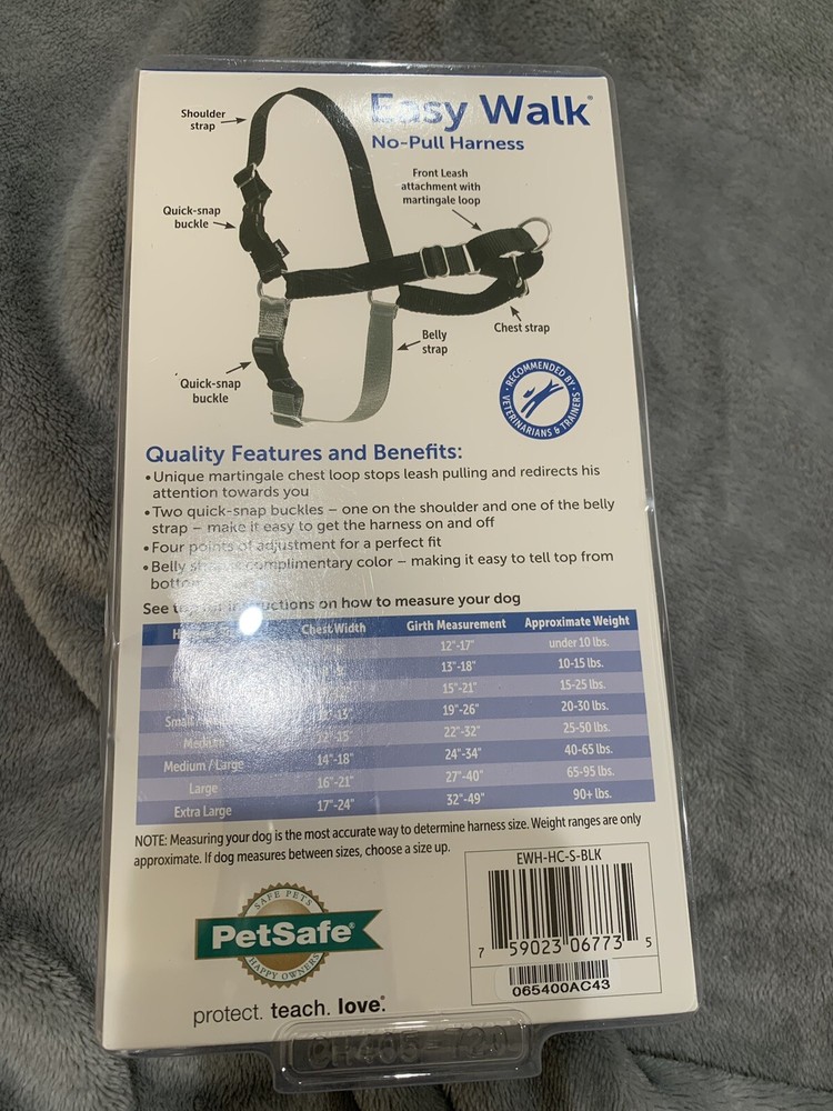 New PetSafe Easy Walk No Pull Dog Harness Adjustable Nylon Small Black /Silver
