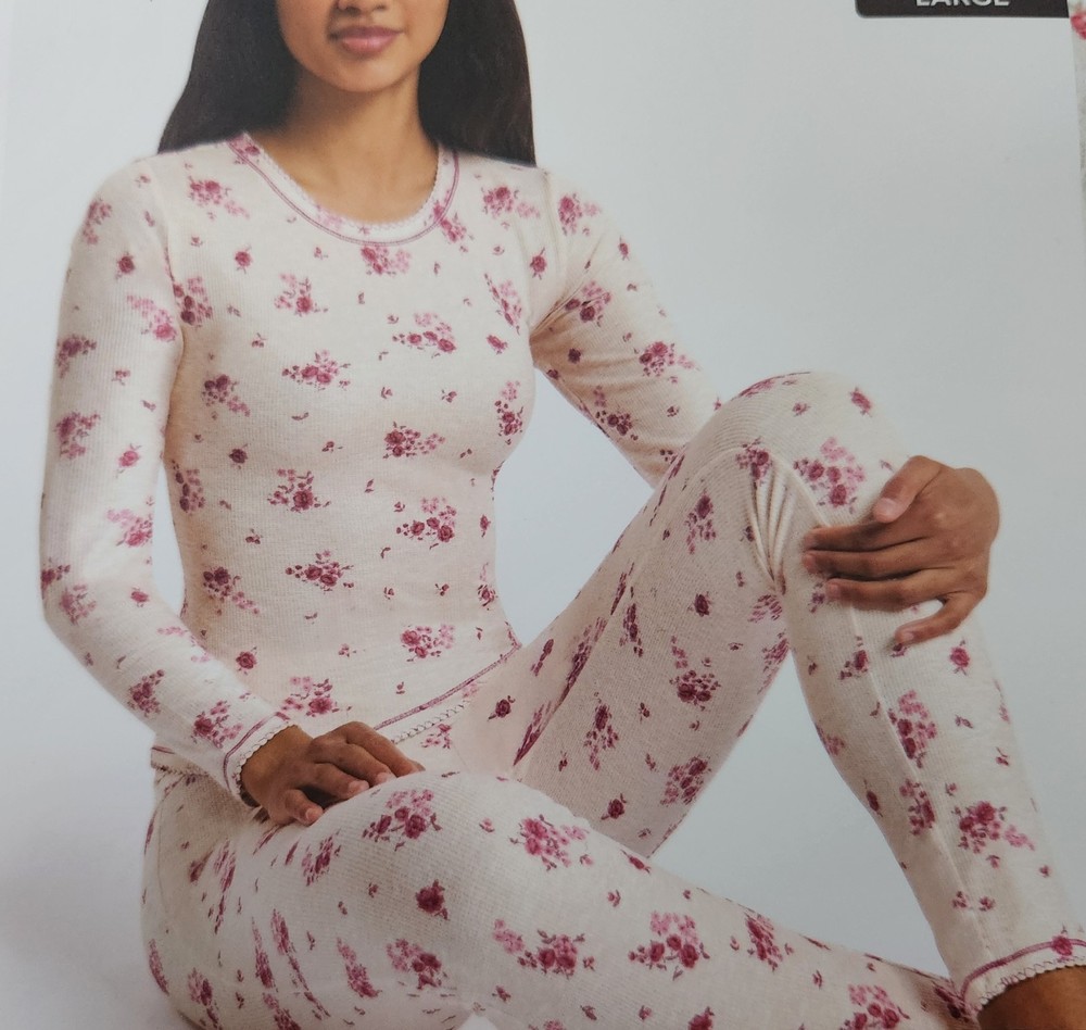 NEW LAURA ASHLEY LARGE FLORAL  BASE LAYER 2-PC TOP & PANT SET
