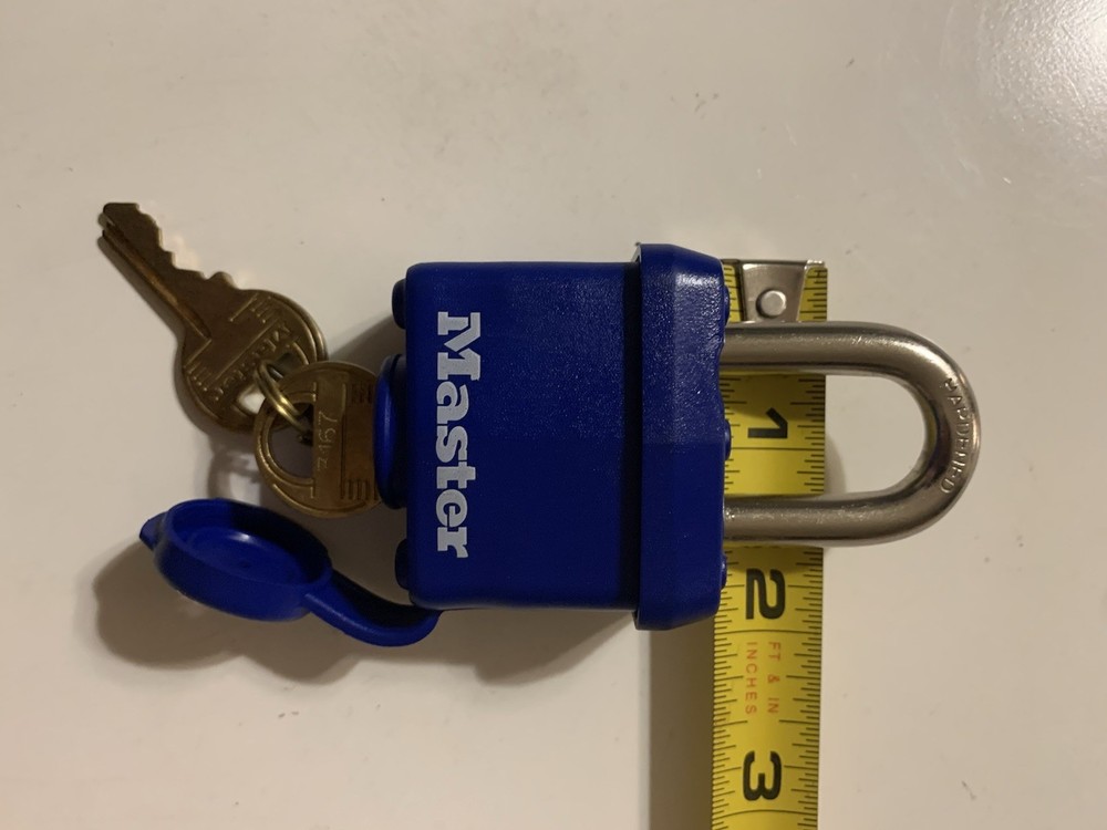 Master Lock Blue Pad Lock Tough Under Fire Keyed With 2 x Keys