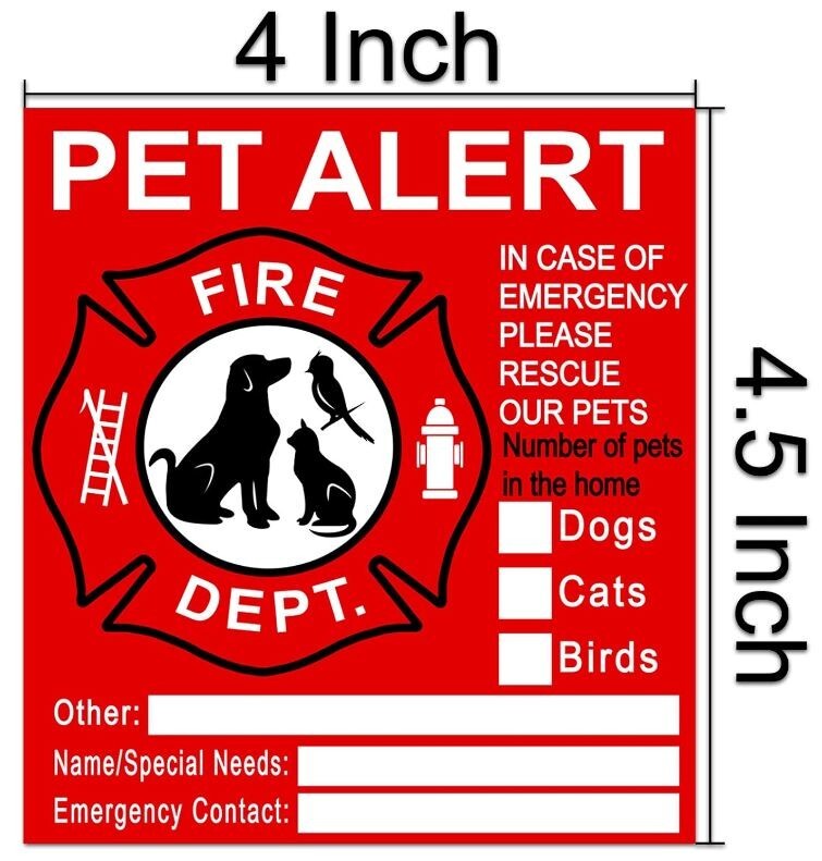 Fire Pet Alert Rescue Sticker - 4 pack