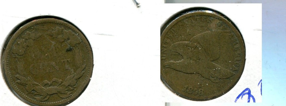1858 LL FLYING EAGLE PENNY VG FINE 8536S