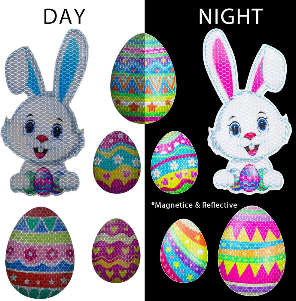 24Pcs Easter Reflective Magnets Easter Egg Bunny Refrigerator Magnetic Sticker C
