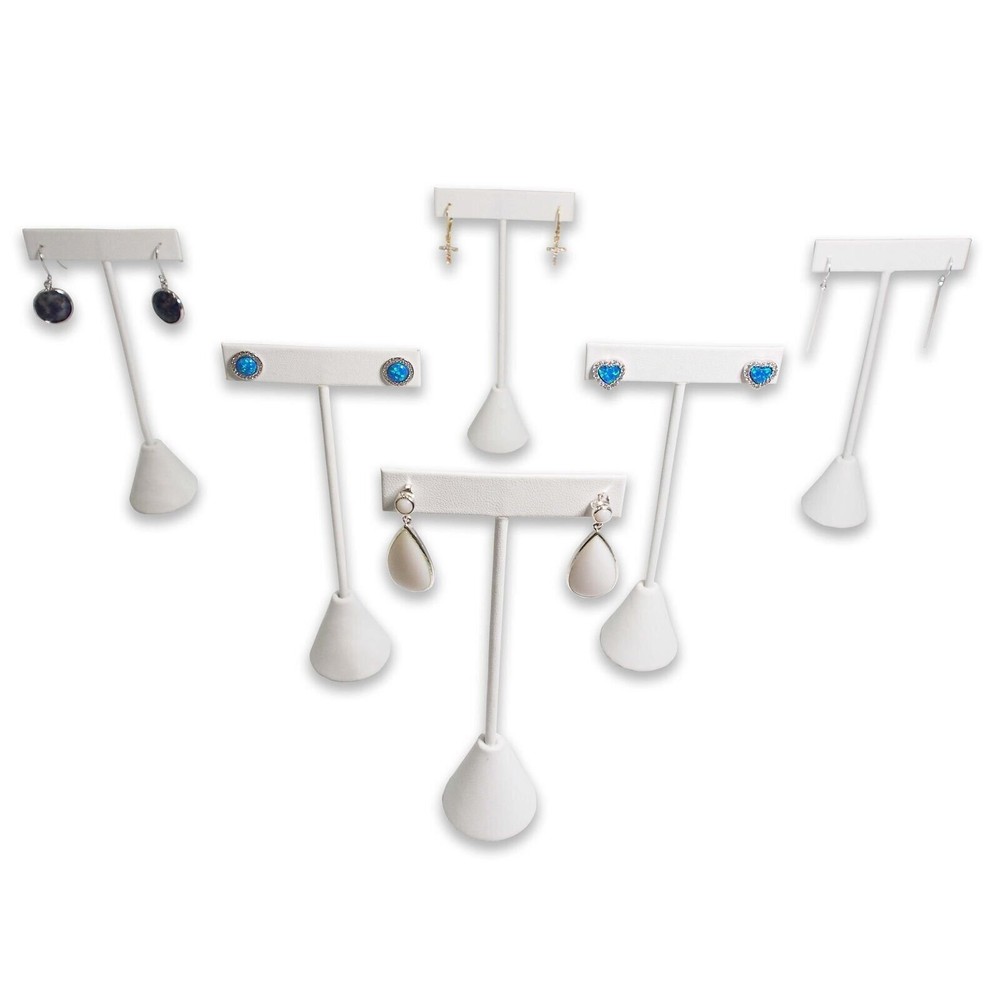 White Leatherette Earring T Shape Display Stands