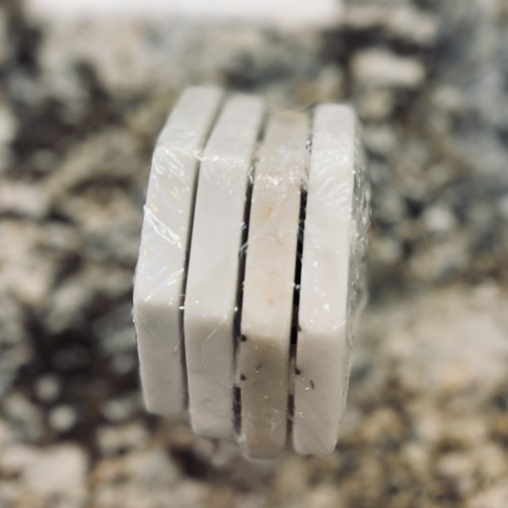 Modern White Marble Octagonal Slip-Proof Coaster Set—(4) Solid Pattern