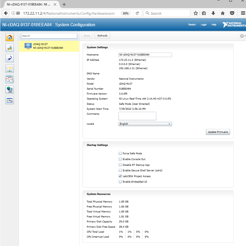 National Instruments NI cDAQ-9137 Real Time Controller