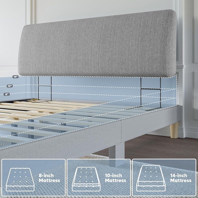 Height Adjustable Upholstered Headboard Thick Foam Easy Install Removable Cover