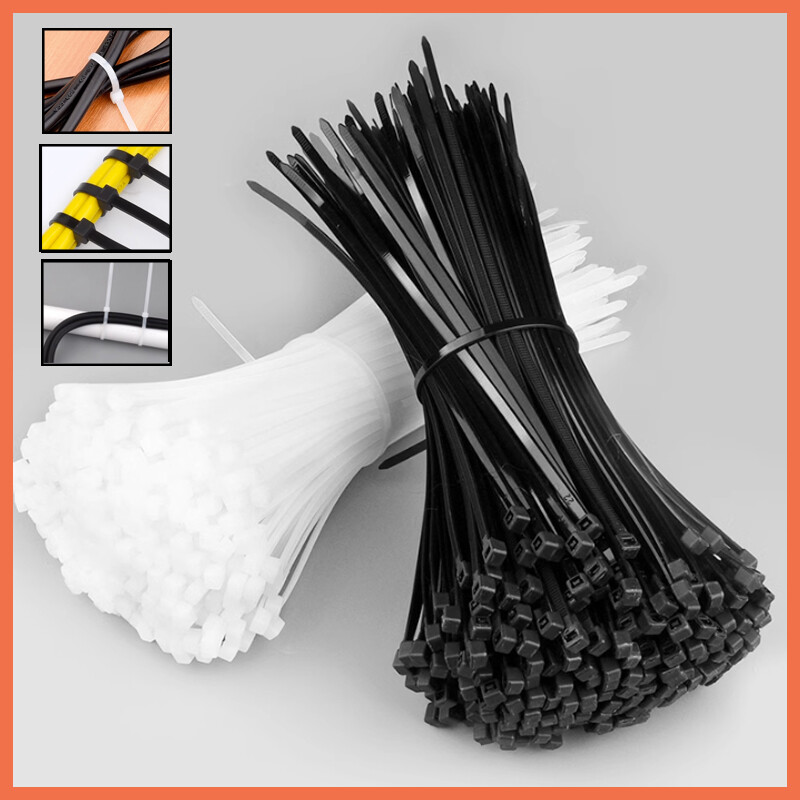 100 pcs Nylon Cable Ties Zip Ties Wraps Straps Black White Various Sizes