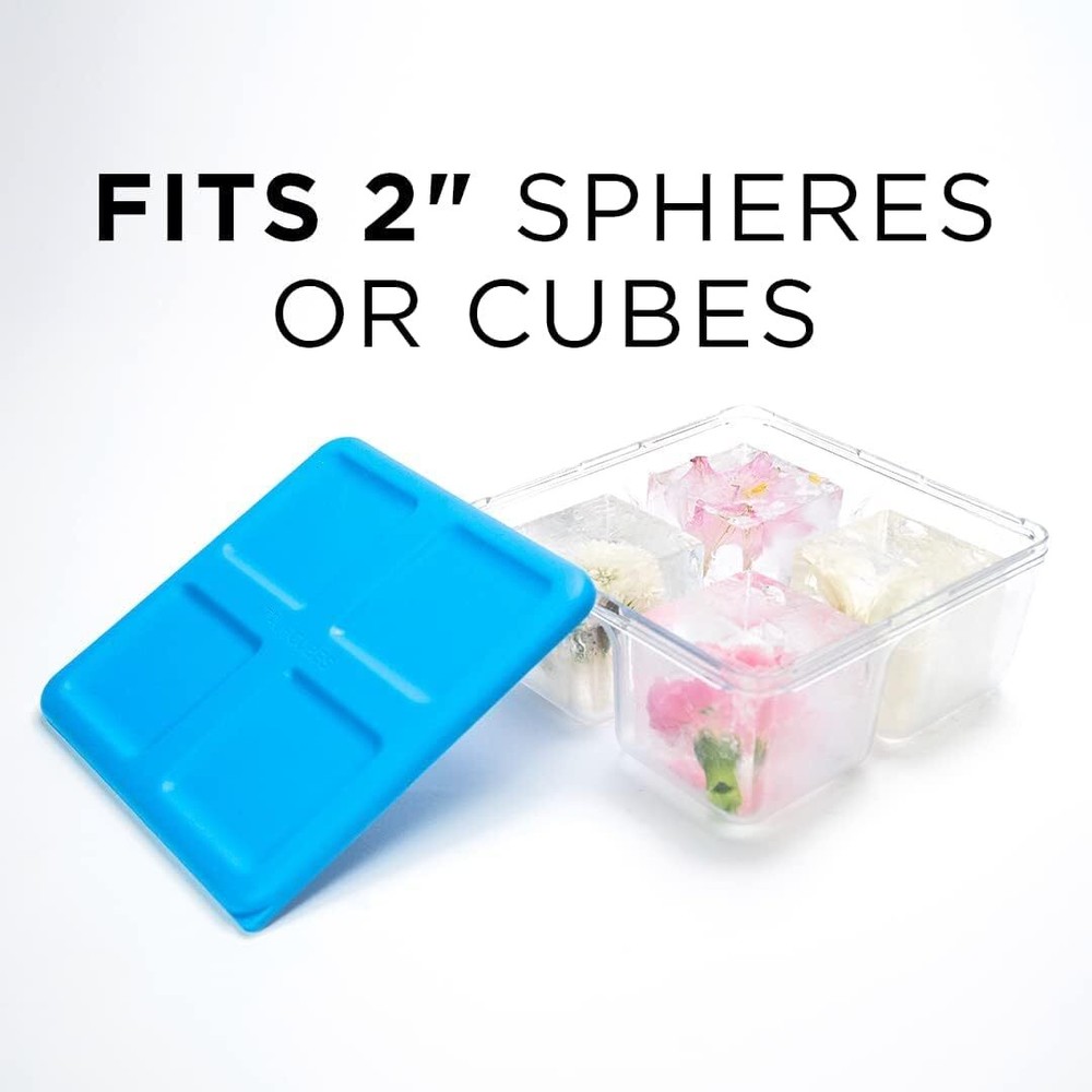 Premium Ice Cube Storage Tray with Lid - Clear Tray, Blue/Clear