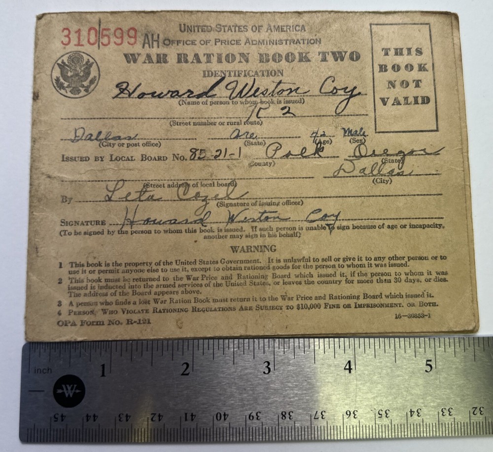 War Ration Book Two - And Application for War Ration Book Three - Dallas Oregon