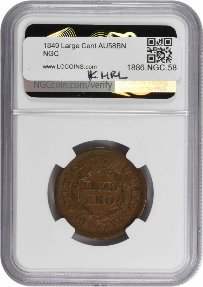 1849 Large Cent AU58BN NGC