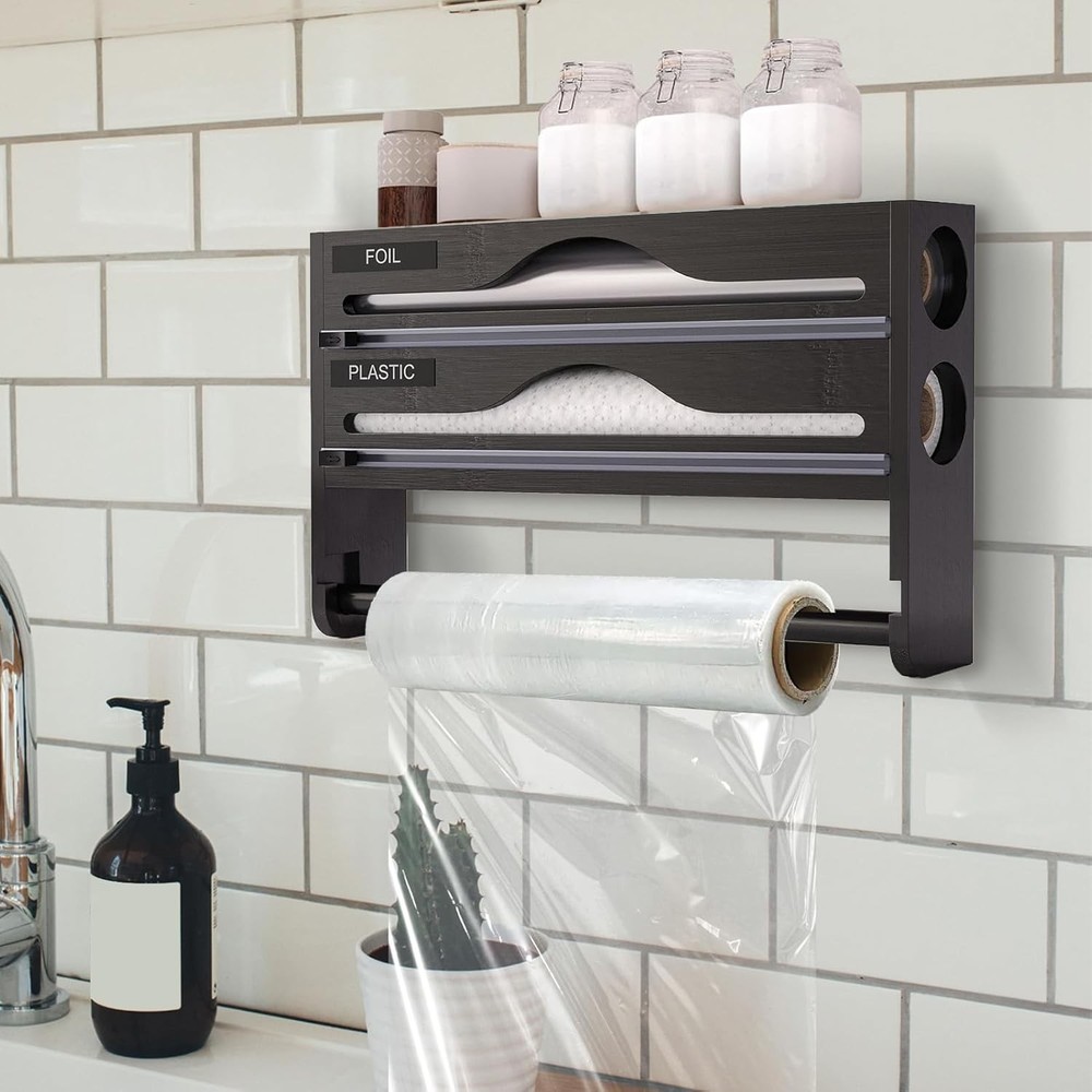 Wrap Dispenser With Cutter Kitchen Wrap Organizer With Roll Holder