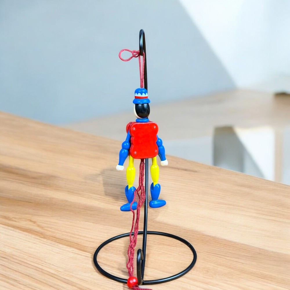 Wooden Pull String Puppet Jumping Jack Dancing Clown - VINTAGE