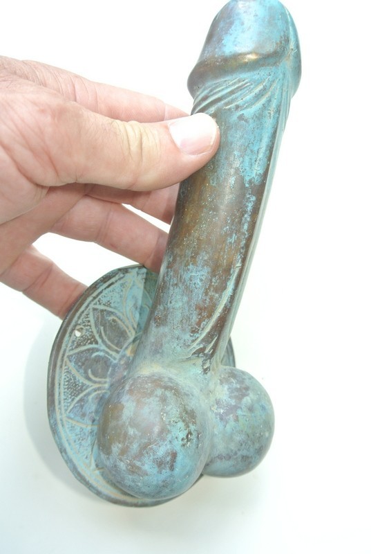 large version PENIS erect DOOR PULL HOOK heavy aged brass 9 " handle hand made