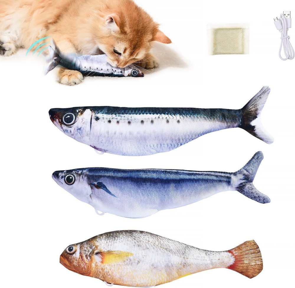 Petgravity Bite-Sized Realistic Flopping Fish Cat Toys, 3 Pack, Interactive Cat