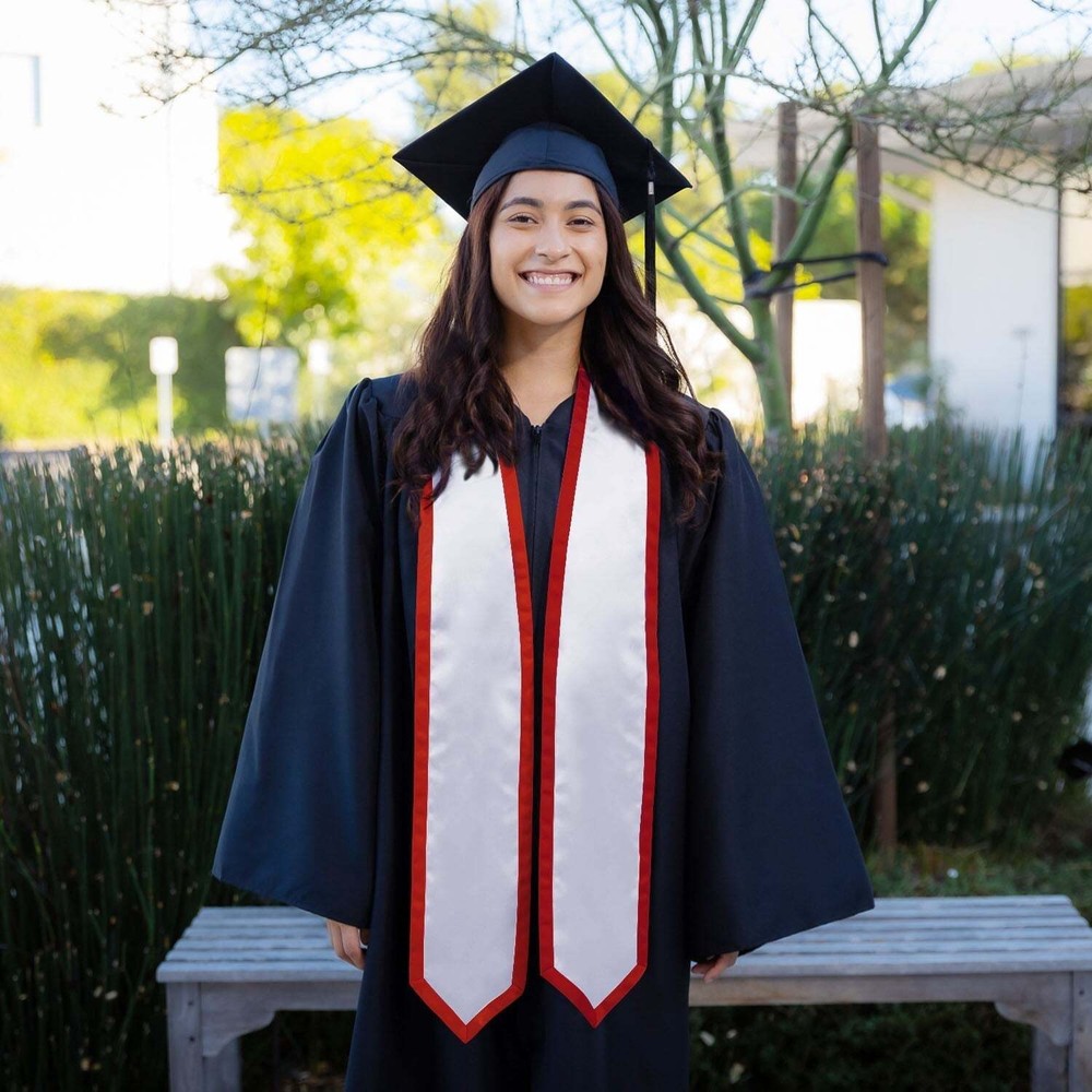 White/Red Plain Graduation Stole with Trim Color & Classic End