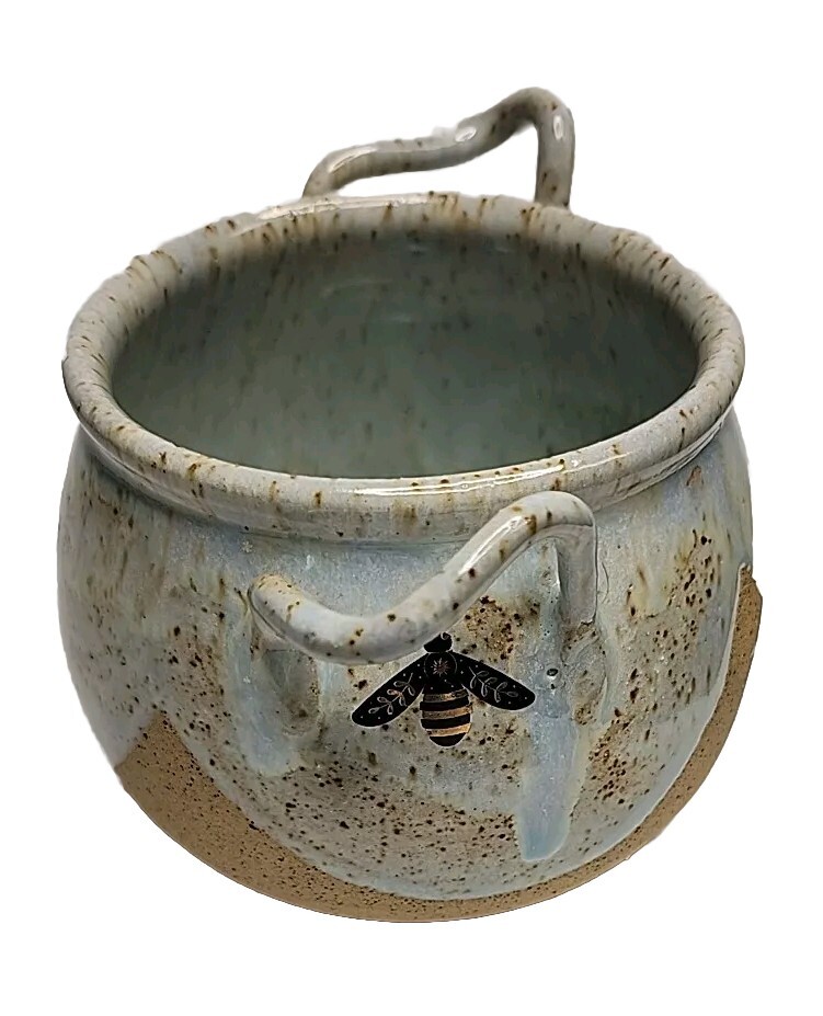 Glazed Ceramic Bowl/ Vase/ Pot With Handles Bees