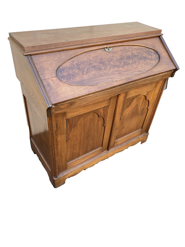 65560 LE: Antique Victorian Burled Walnut Slant Front Desk