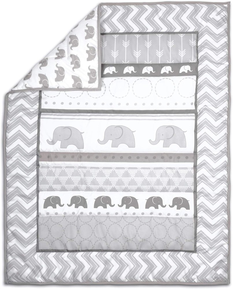 Easy Care 3pc Baby Crib Bedding - Grey Elephant, Microfiber, Machine Wash
