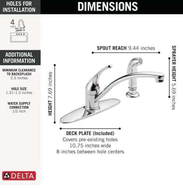 Delta Foundations Single-Handle Kitchen Faucet with Spray - B4410LF - Chrome