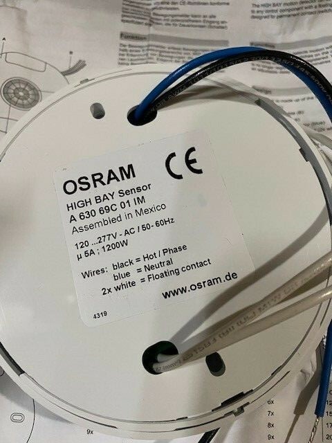 LIGHTING CONTROL SYSTEM OSRAM HIGH BAY SENSOR, 120 - 277V AC / 50-60Hz (NEW)