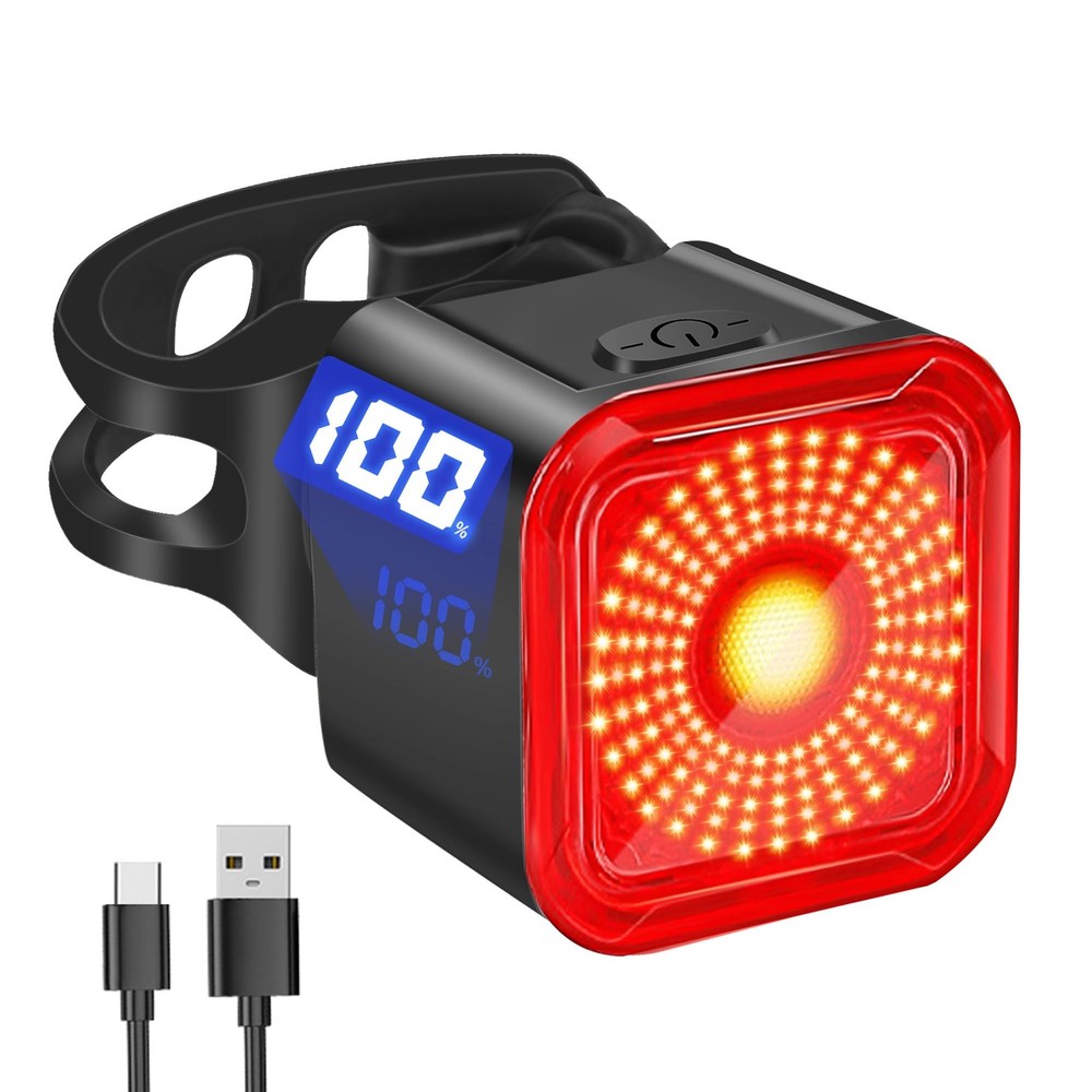 Bike Tail Light with Display Screen, USB-Rechargeable 6 Light Modes, IP55 Wat...