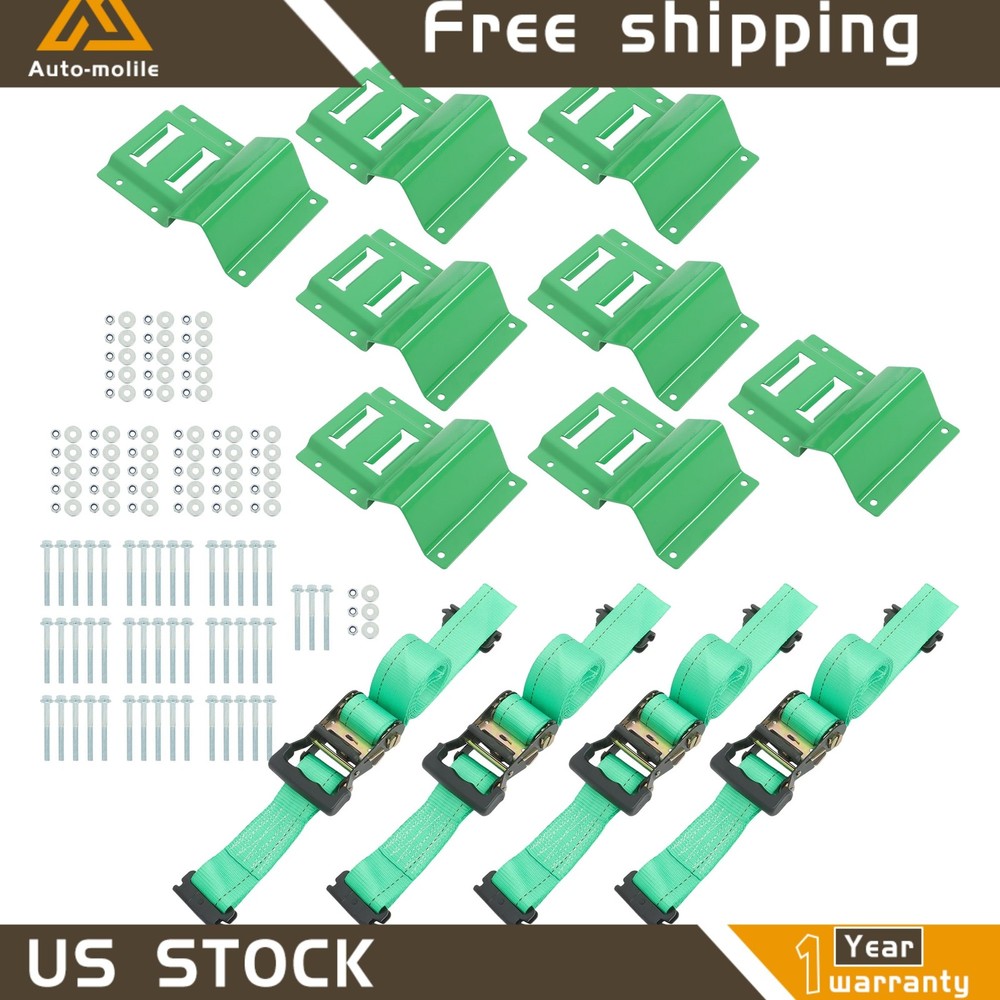 E Track Wheel Chock Tie Down System 8' Green Ratchet Straps Durable Secure Cargo