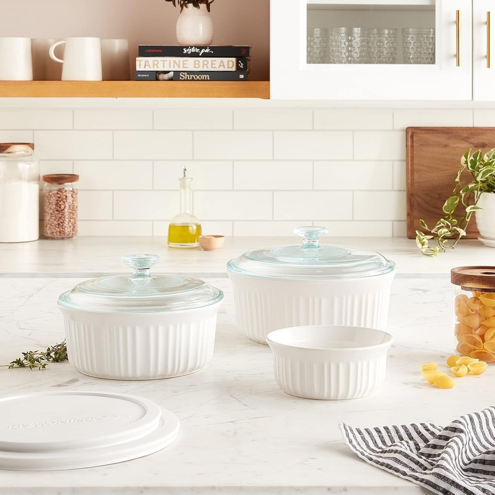 French White 7-Pc Ceramic Bakeware Set with Lids – Oven & Microwave Safe