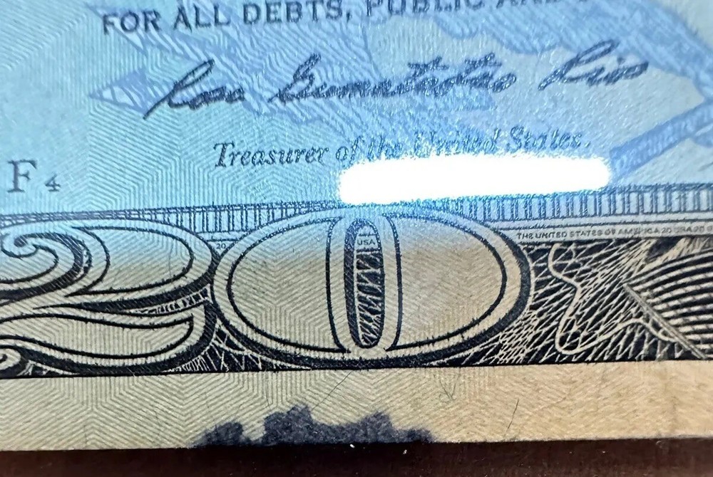 $20 BILL INK SMEAR ERROR & OVER INK BLEED THROUGH REVERSE
