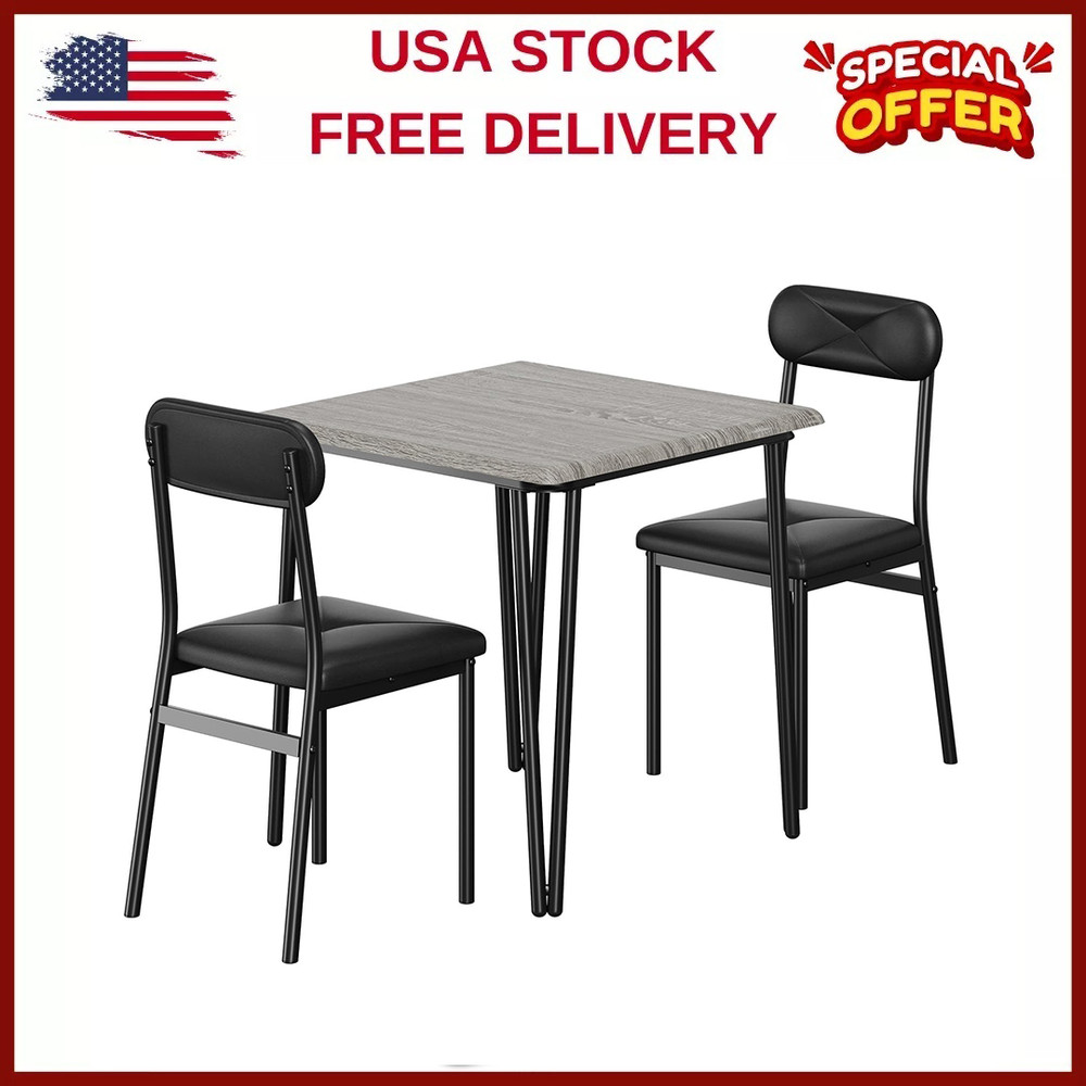 Kitchen Table w/2 Upholstered Chairs,Square Dining Table Set for 2 for Small Pla