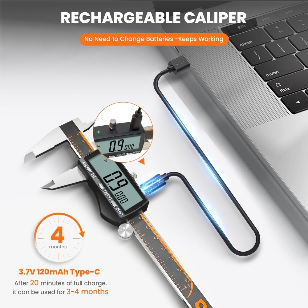 HARDELL Digital Caliper, Rechargeable Calipers with Large LCD Screen,...