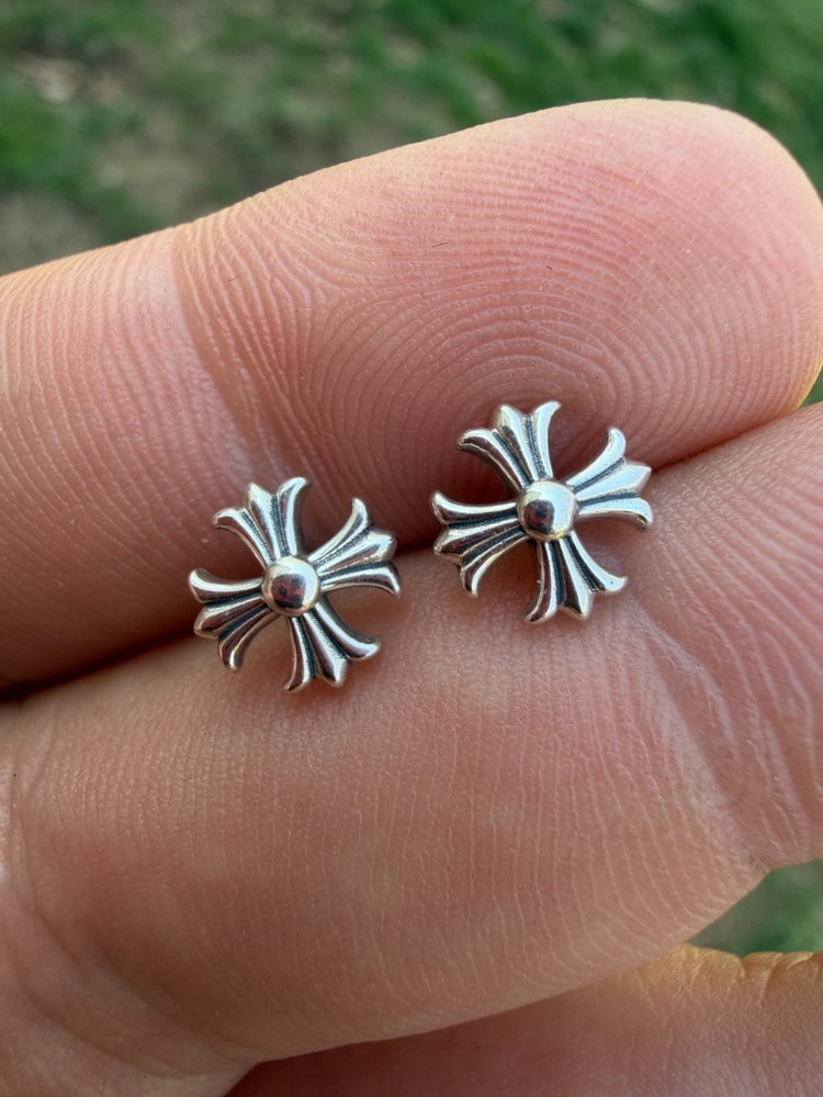 Real Solid 925 Silver Men Hearts Of Chrome Star Oxidized Earrings Plain Studs